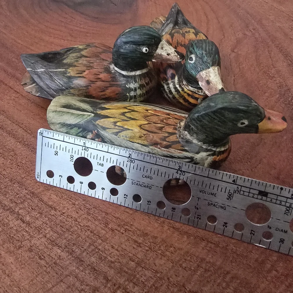 VINTAGE Handcrafted Wooden DUCKS Figurines - Multicolor SET OF THREE
